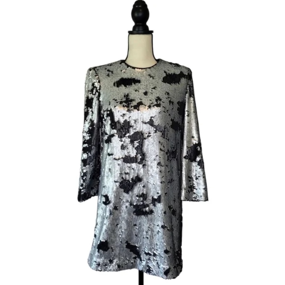 NWT Elizabeth & James Sparkly Silver & Black Cam Sequin Dress - Size L